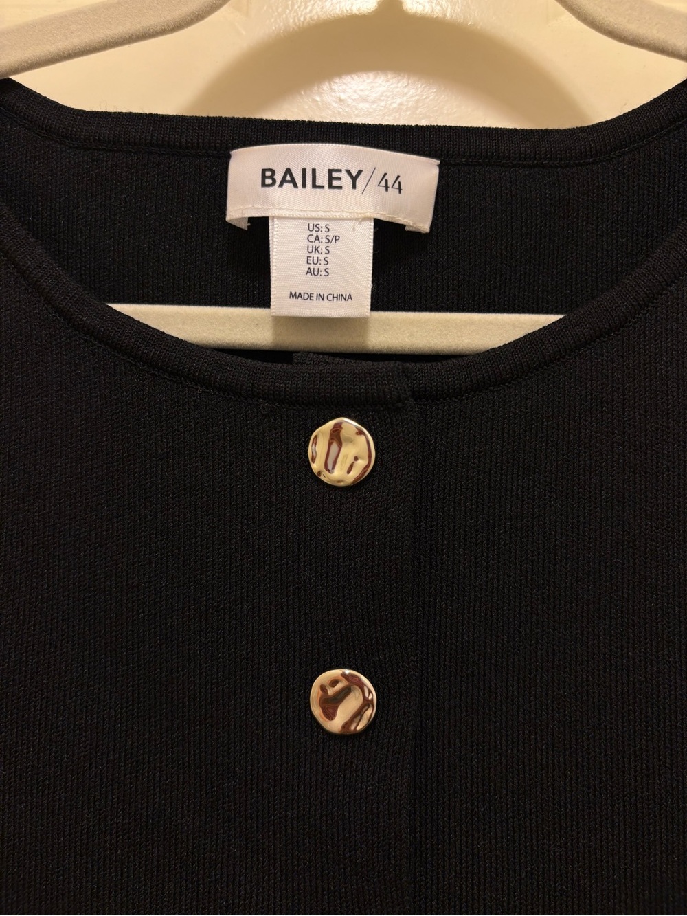 Bailey 44 Black Sleeveless Vest Style Top with Gold-Tone Marbled Buttons. - Picture 3 of 3